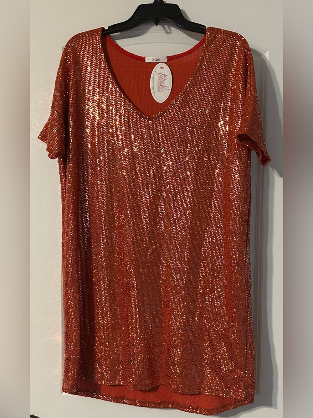 Sequin V-Neck Shift Tunic Dress